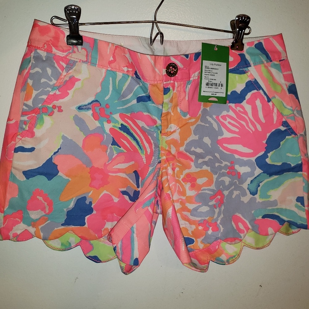 Lilly Pulitzer Buttercup Scalloped Shorts Playa Hermosa Flowers Colorful 0